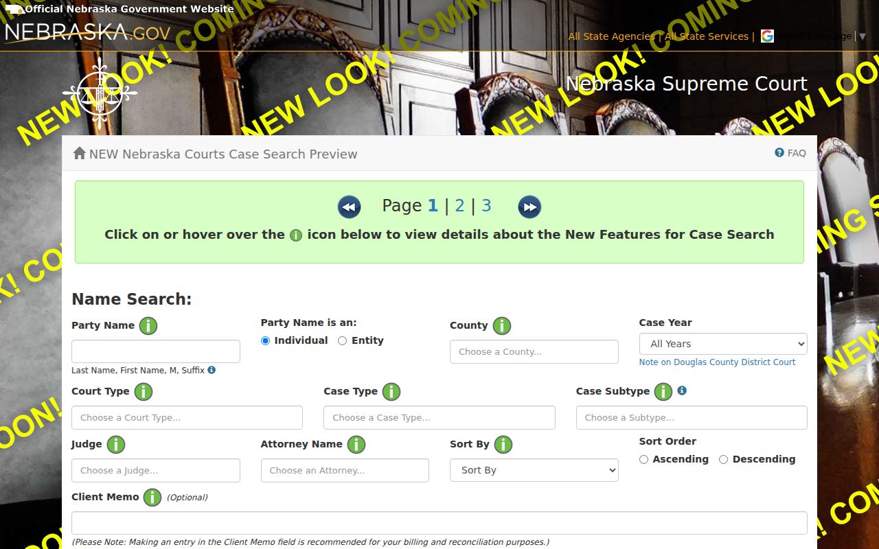 Official JUSTICE search field schema for narrowing a Dixon County case search