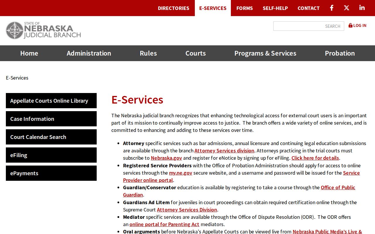 Dixon County court calendar and case-information eServices entry page