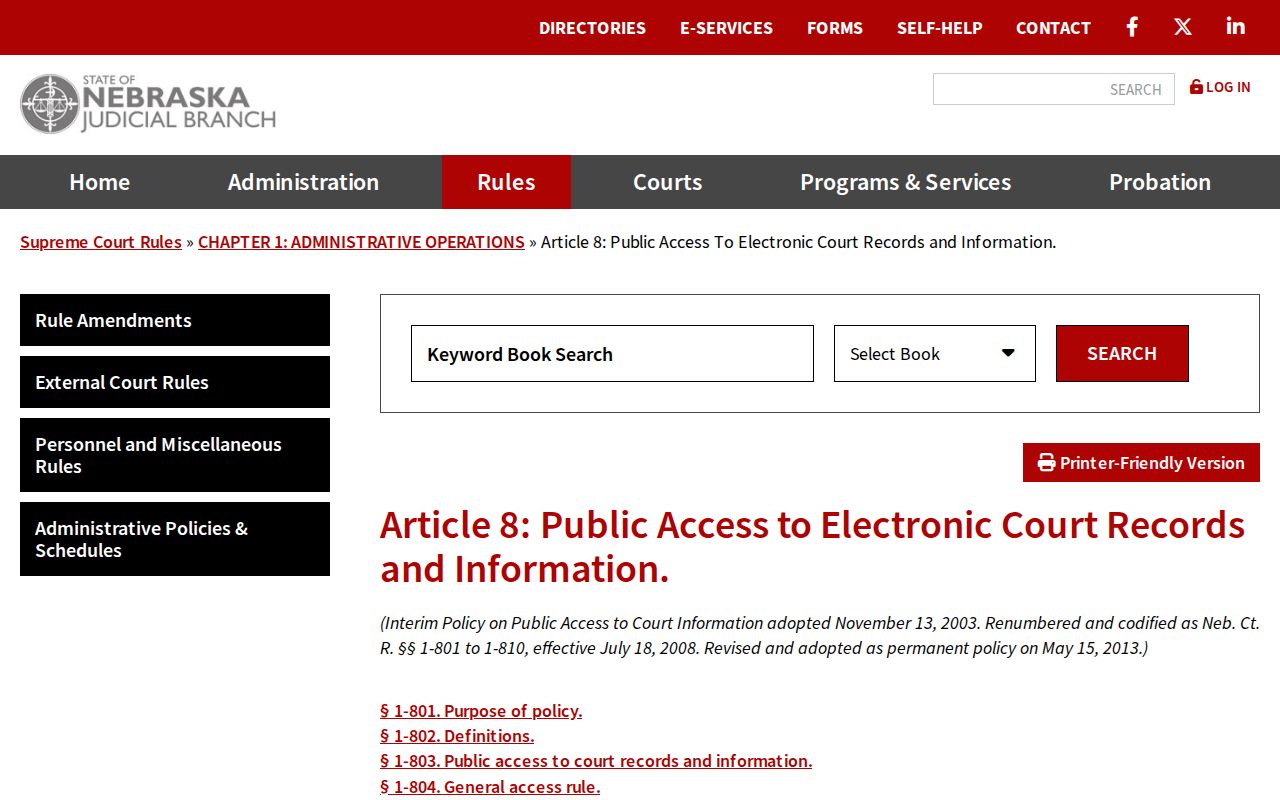 Dixon County court records public electronic access rule Article 8