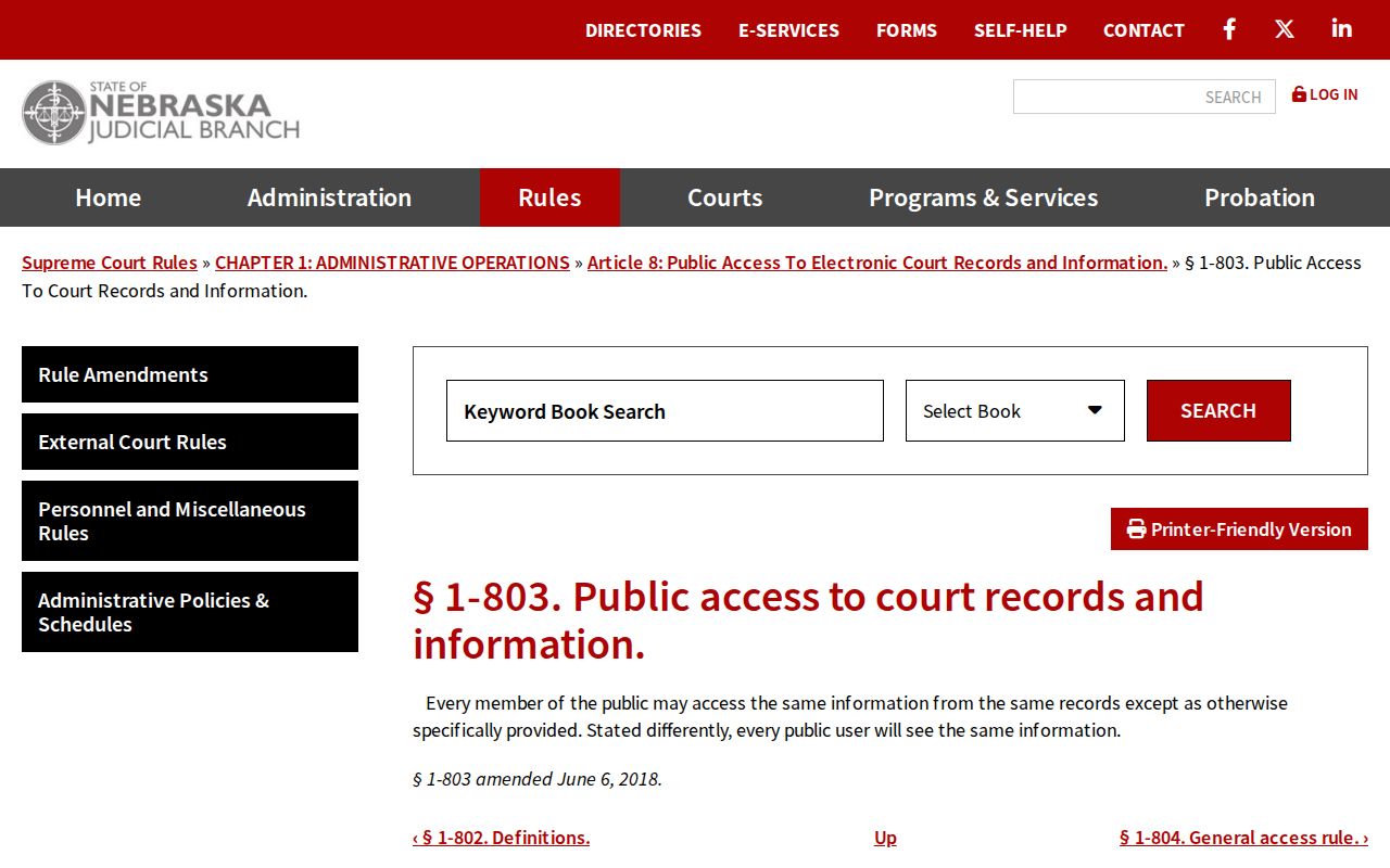 Dixon County court records public access principles under Rule 1-803