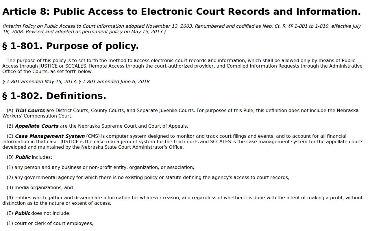 Dixon County court records excluded and sealed access rule
