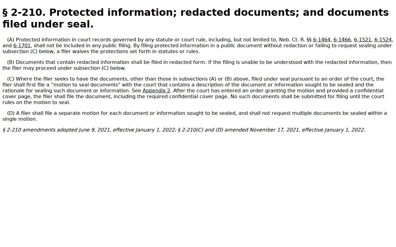 Dixon County court records protected information and redaction rule