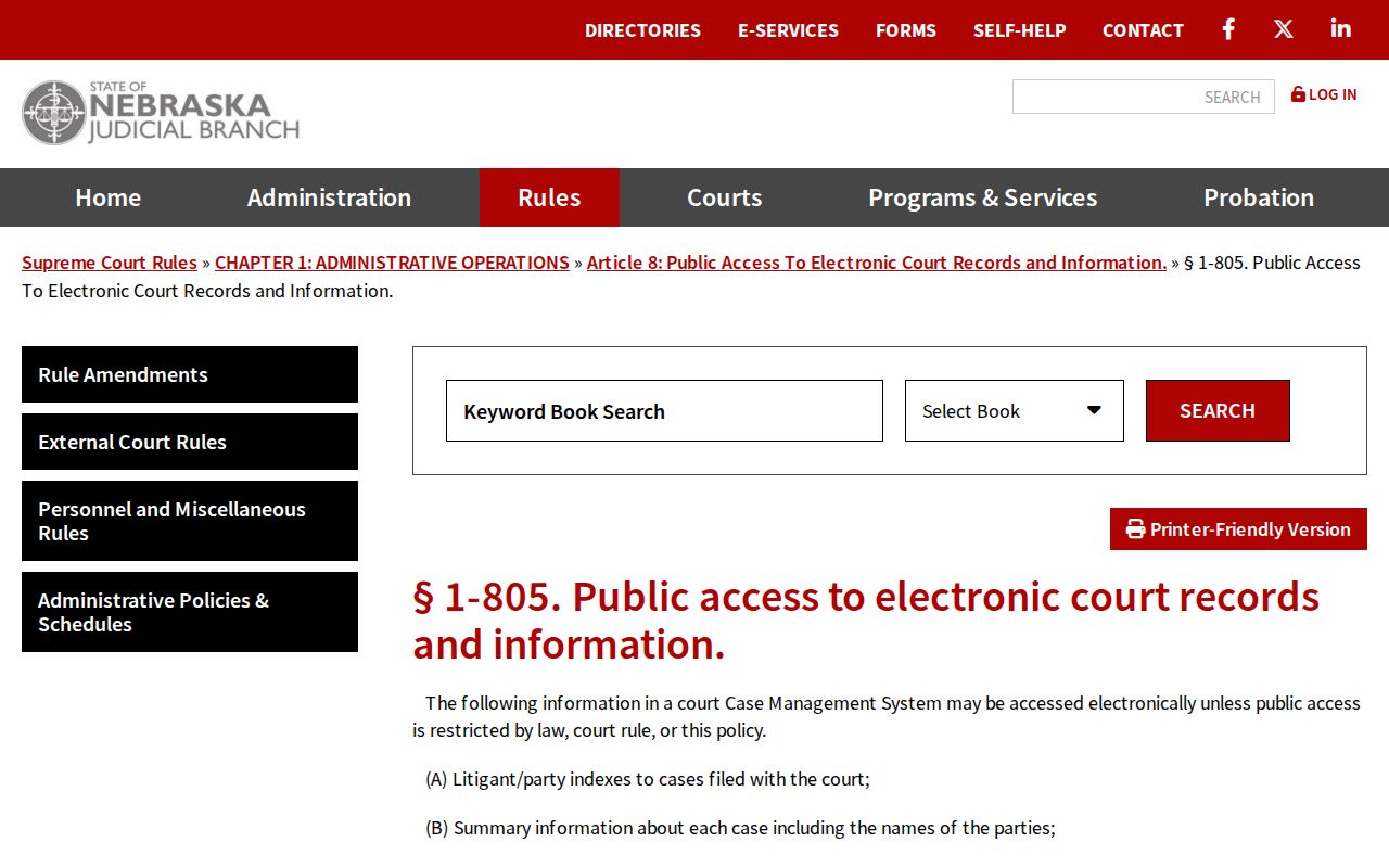 Nebraska public electronic records rule used when reviewing Dixon County criminal docket access