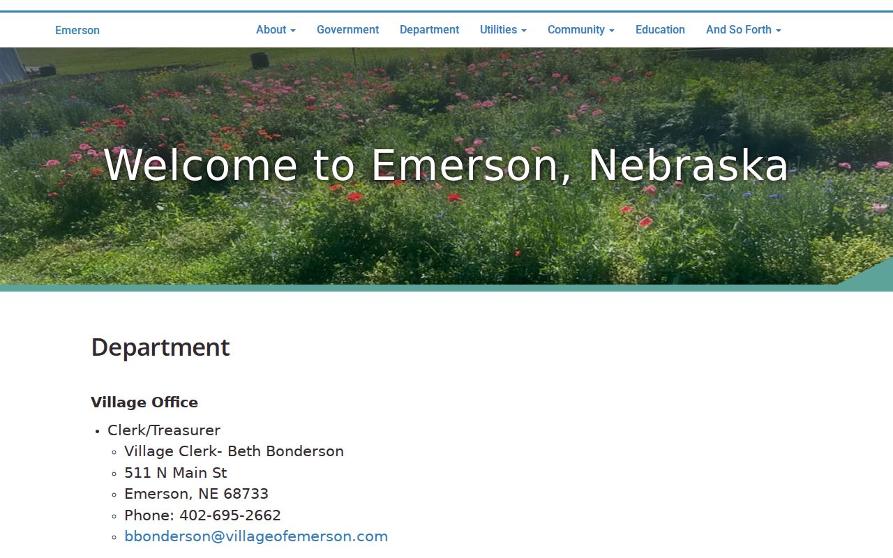 Emerson court docket routing source showing the village departments contact page