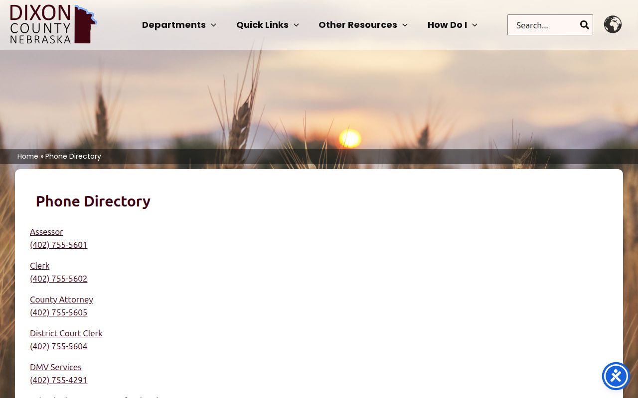 Dixon County court docket county phone directory court clerk contacts