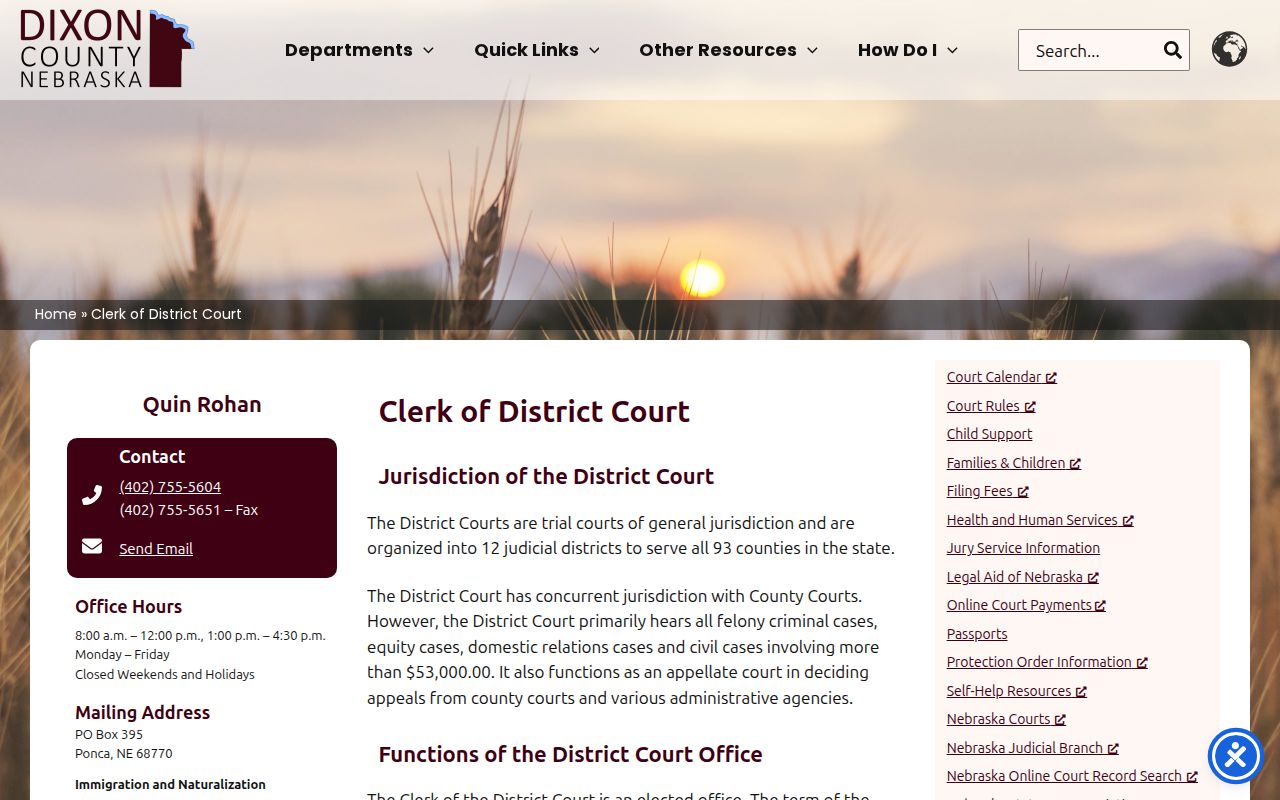 Dixon County court docket District Court clerk office and contact details