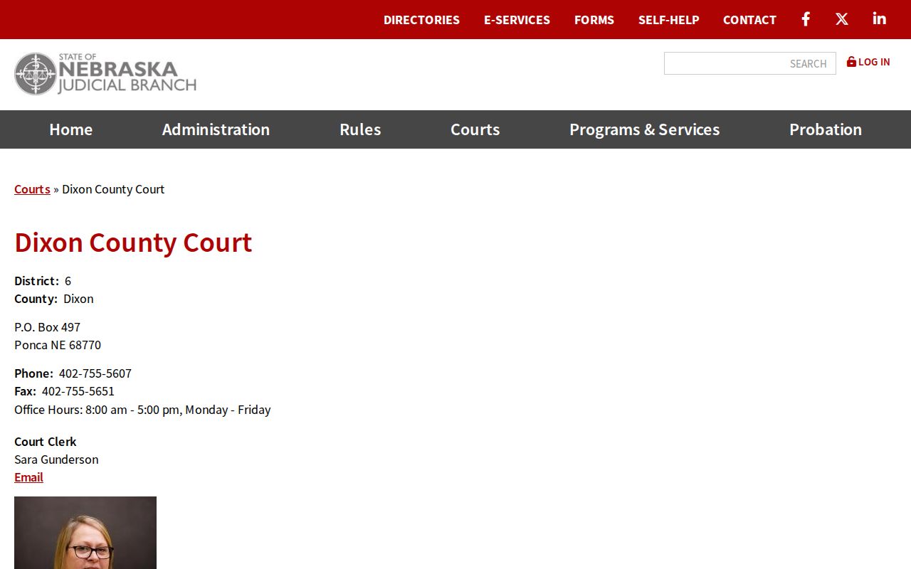 Dixon County court docket County Court clerk contact page