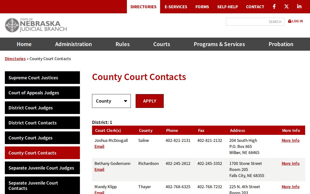 Dixon County court docket statewide County Court clerk directory