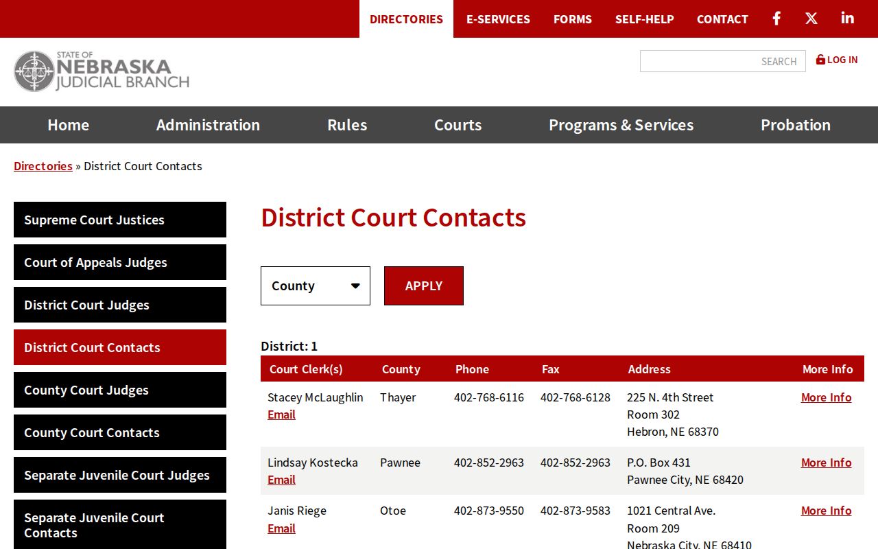 Dixon County court docket statewide District Court clerk directory