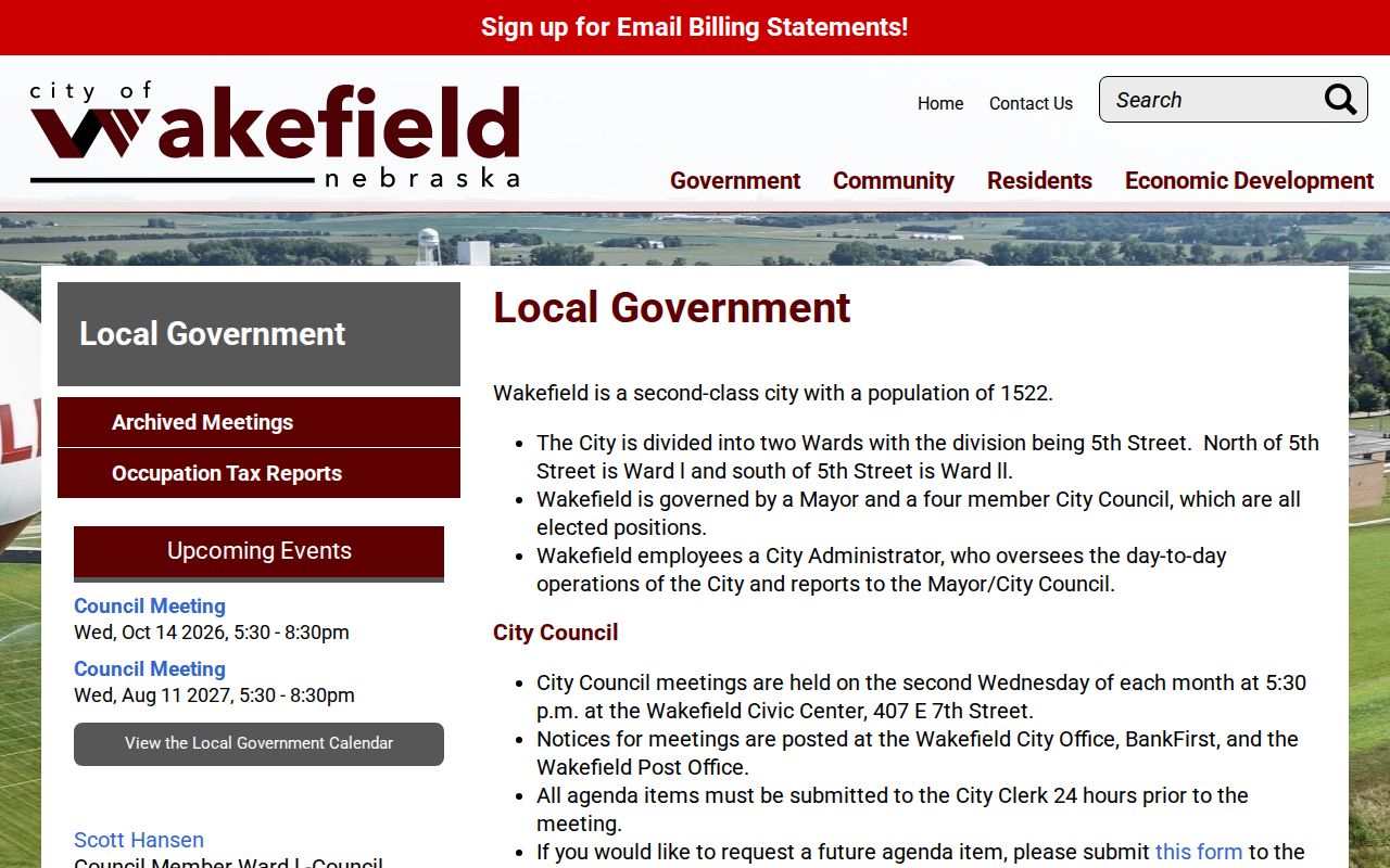 Wakefield court docket research showing the Wakefield local government page