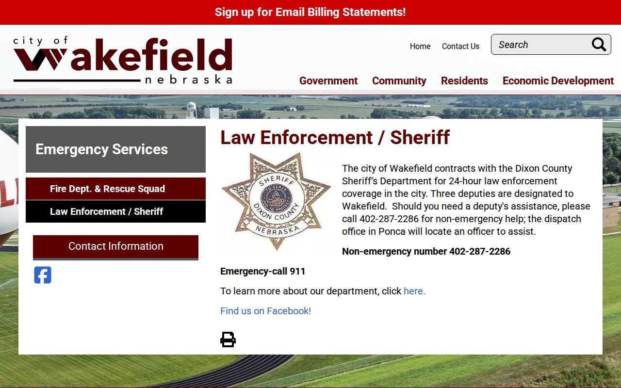 Wakefield court docket routing source about Dixon County Sheriff law enforcement service